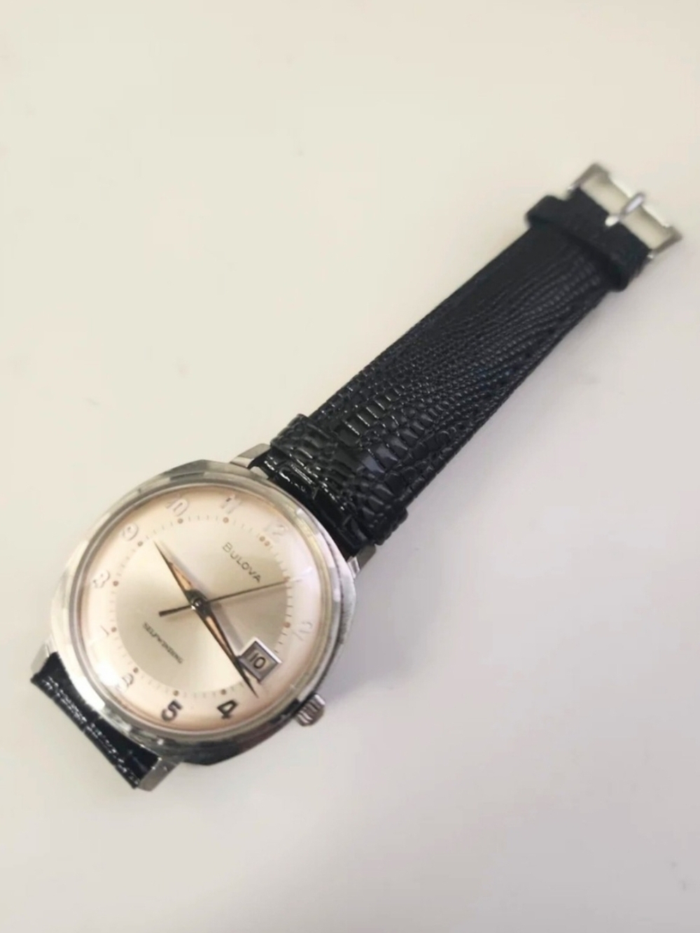 Bulova Classic Silver Dial Watch with Black Leather Strap